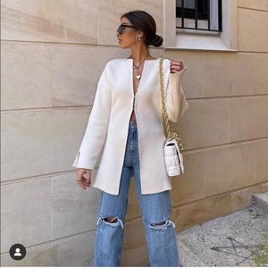 NWT ZARA Fitted Knit Jacket Ecru L Blogger’s Fav